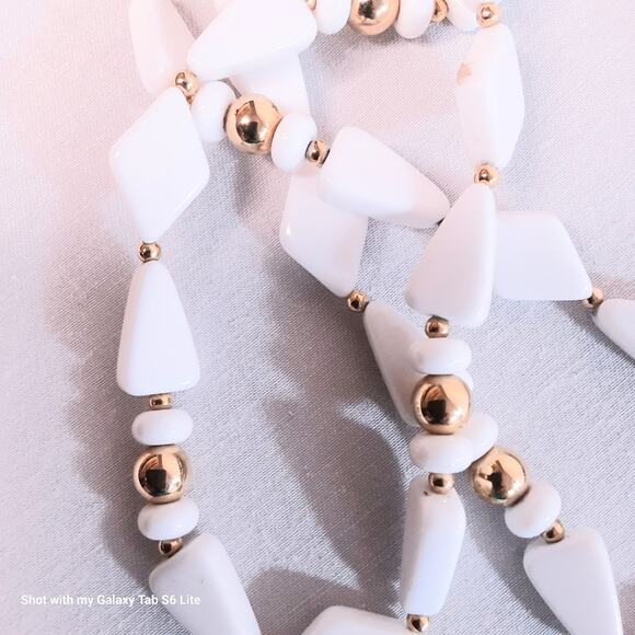 Trifari Opera Necklace White Geometric Lucite Beads Gold Tone Balls - Picture 1 of 7